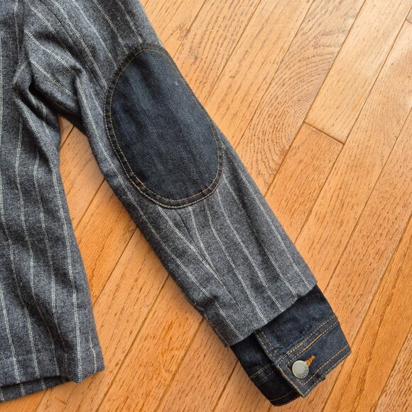 2 in 1 Geisha Jeans Denim Pinstripe Blazer Jean Jacket Layer - Picture 7 of 12